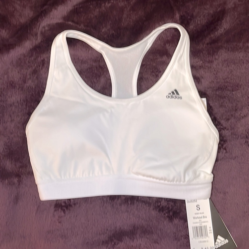 Adidas white Sports bra with padding. Size small, fits more like an XS- NWT